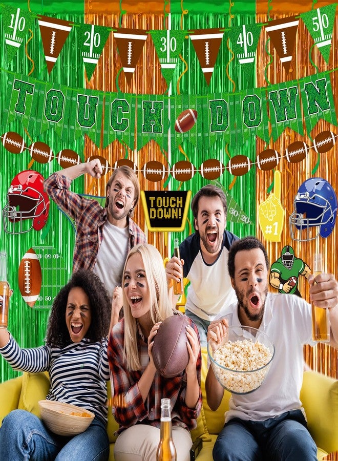 Yunfan Football Party Decorations 25Pcs Brown Green Football Curtains Pre-Assembled Banner Hanging Swirl Spirals for Football Game Day Sunday Night Photo Booth Backdrops Theme Birthday Party Supplies Decors - Image 4